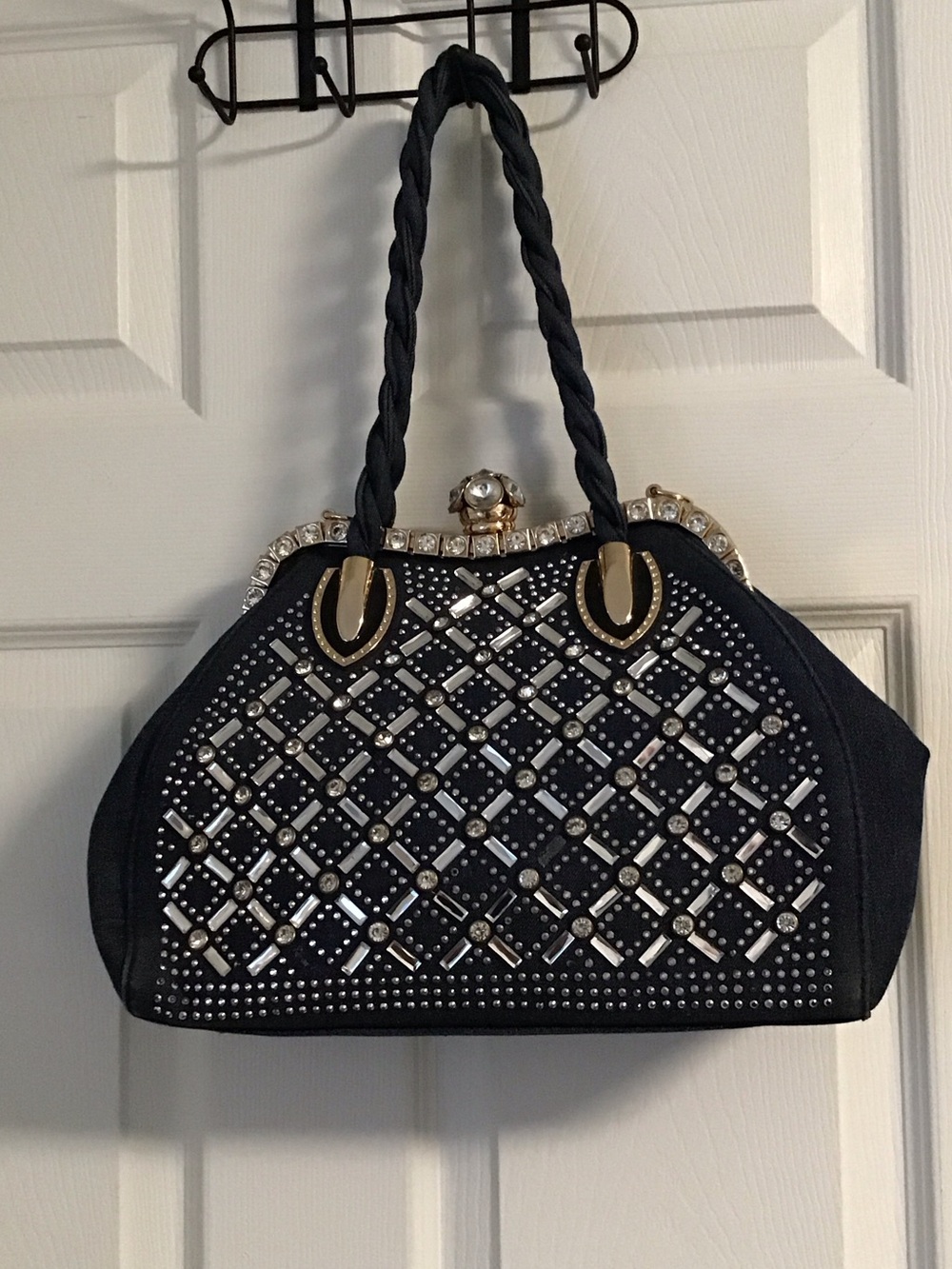 STUNNING RARE Vintage-Inspired Rhinestone Jewel-Top Satchel Bag/DeadStock